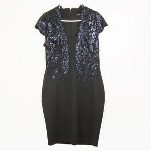 Tadashi Shoji Black Deep Navy Blue Sequin Lace Evening Dress